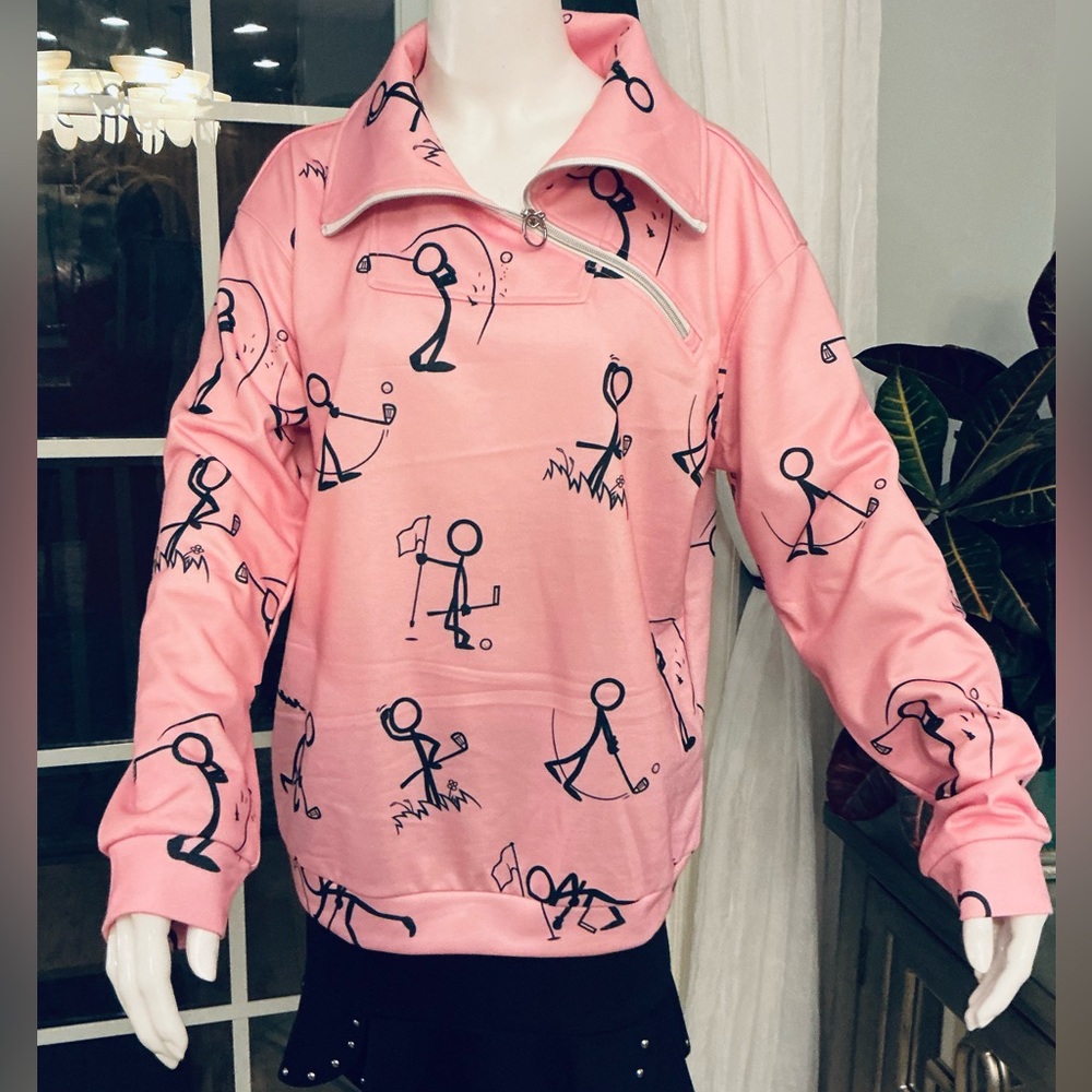Acegolfs NWT Pink Stick Figure Golf Pullover Woman’s Size Large Activewear - Picture 10 of 13